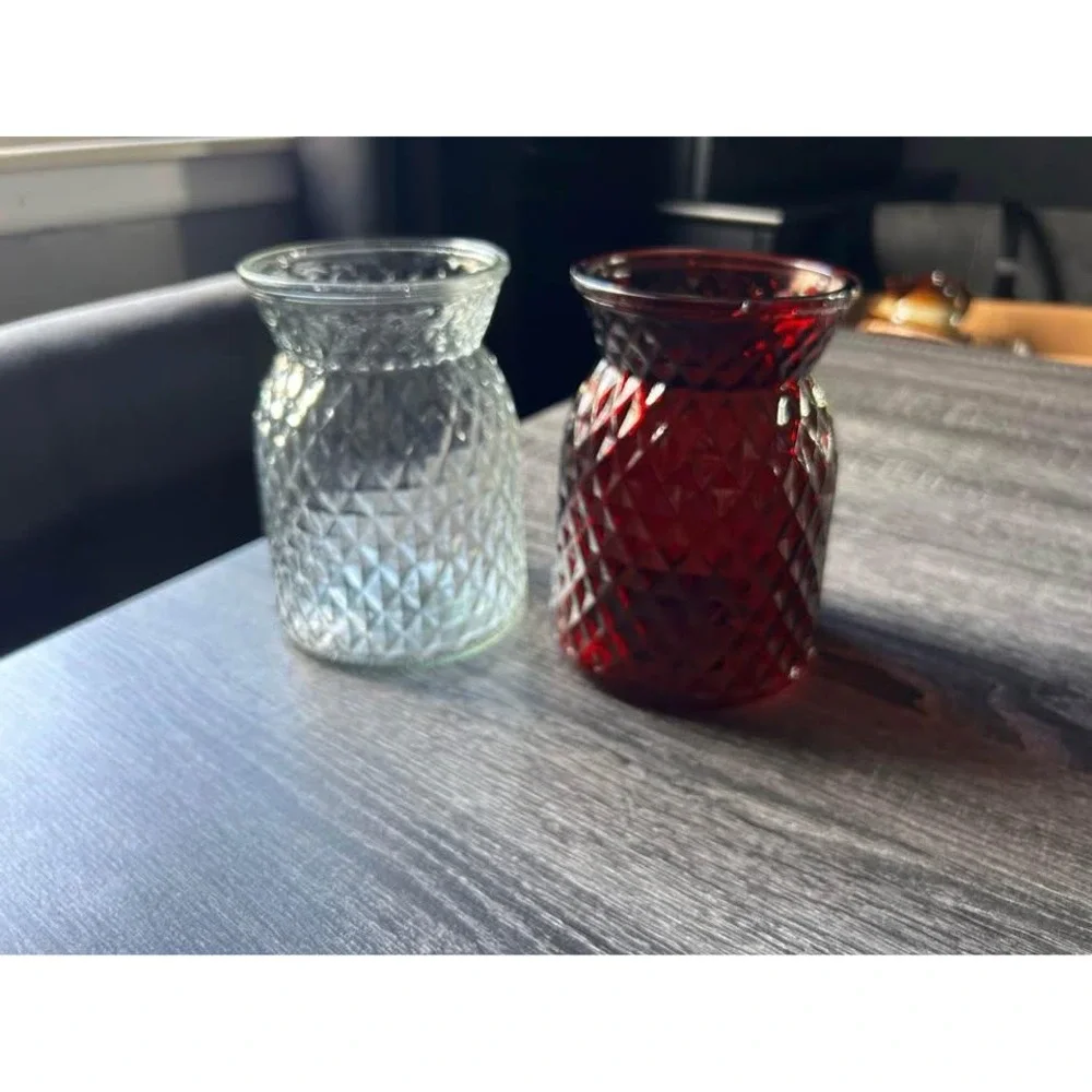 Vintage Red & Clear Glass Vases Set of‎ 2 Retro Accent Pieces